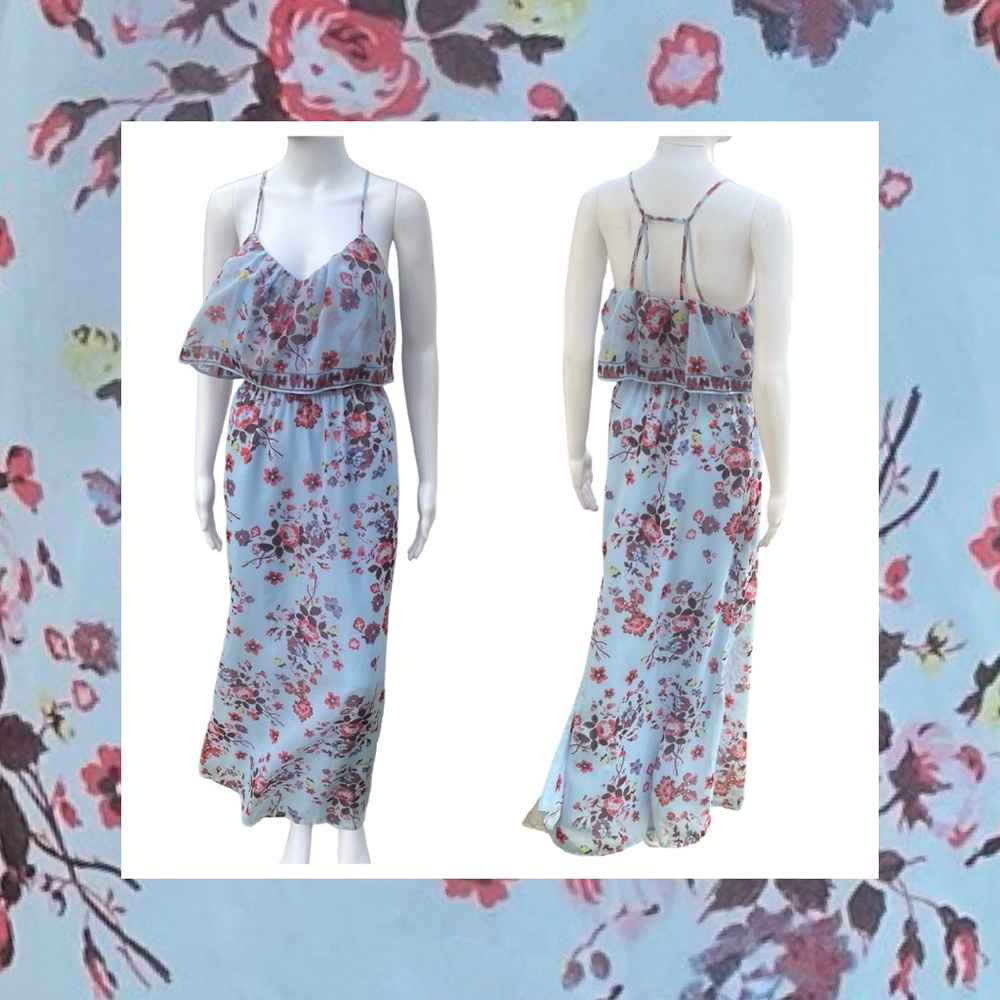 Princess Vera Wang Light Blue Floral Maxi Dress – Size M